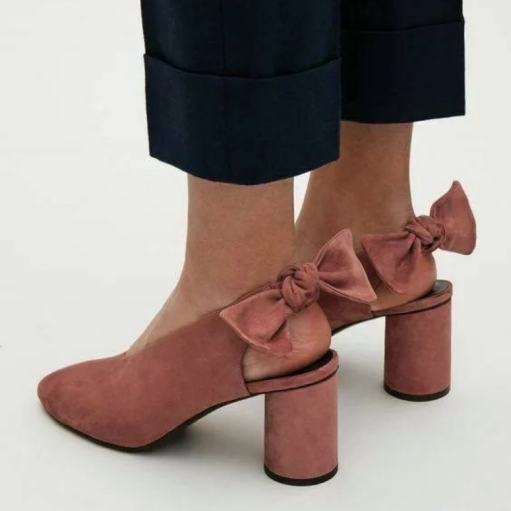cos pink suede heeled slingbacks bow